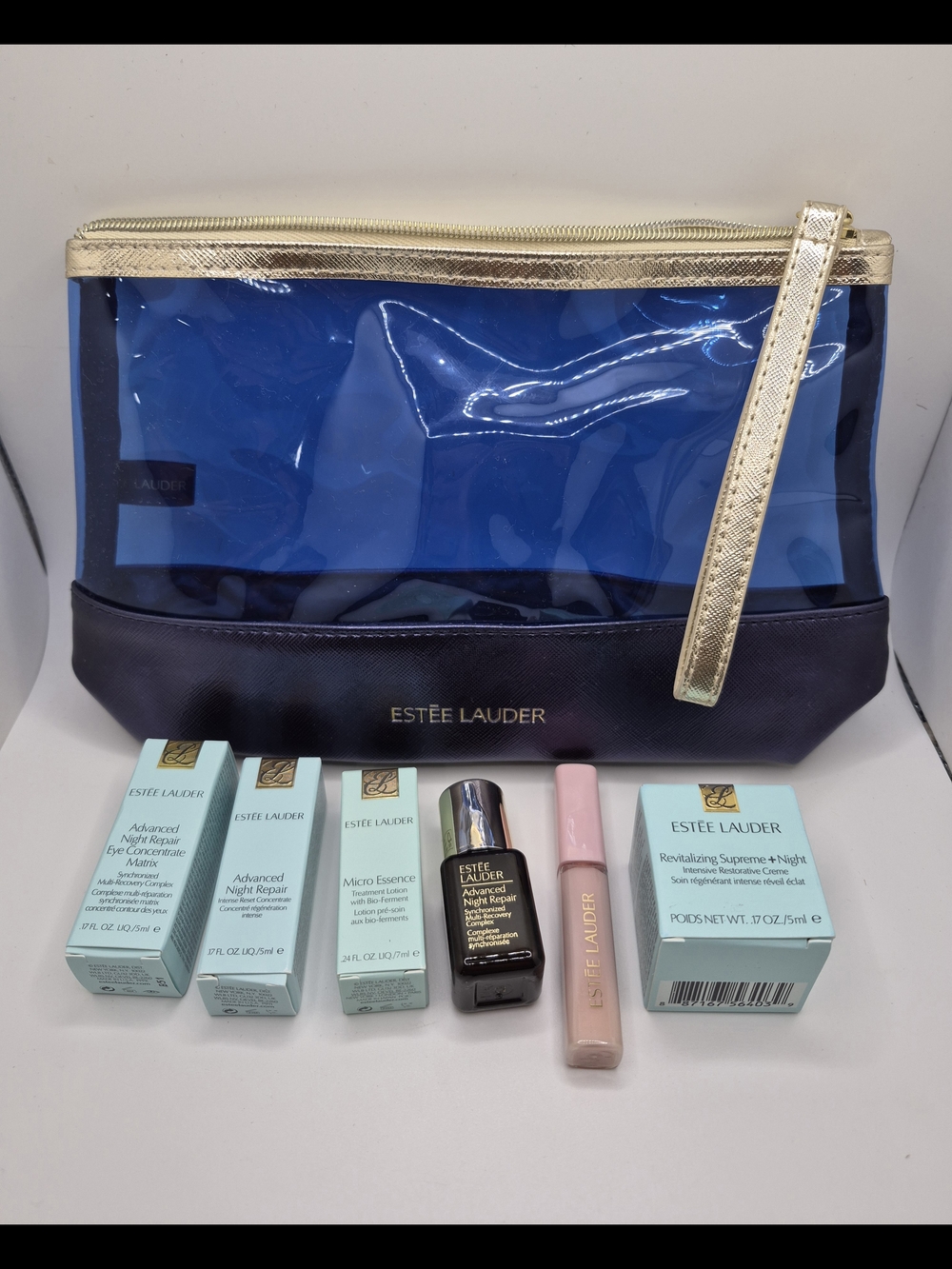 Estée Lauder Travel Set Advanced Night Repair, Micro Essence + Cosmetic Bag New